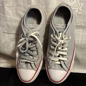 Converse Gray and White Sneakers with Red Trim